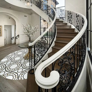 High-End di lusso su misura di Design moderno per interni scala a chiocciola in ferro battuto in metallo curvo scale con ringhiera in vetro per ville - Product Image 1