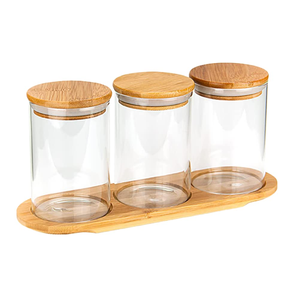 240ML High Borosilicate Glass <b>Jars</b> Bamboo Lids Detachable Design Multifunctional Food <b>Storage</b> Containers <b>Kitchen</b> Including - Product Image 1