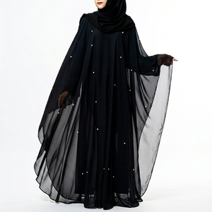 OEM islámico elegante abaya con cuentas vestido musulmán ropa de mujer musulmanes caftán abaya negro teñido red trabajo personalizado - Product Image 1