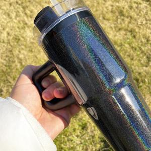 Bpa Free Plated 14Oz 30Oz 40Oz Shimmer Tumbler <b>Double</b> <b>Walled</b> Underneath Holographic Black Coffee <b>Mug</b> - Product Image 4