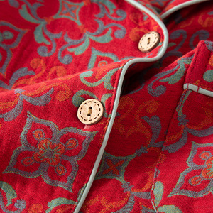 Nuovo Set <span class=keywords><strong>Pigiama</strong></span> da <span class=keywords><strong>Donna</strong></span> Homewear in Pura Garza di <span class=keywords><strong>Cotone</strong></span> a Doppio Strato Rosso Intenso con Pantaloni e Maglia a Maniche Lunghe - Product Image 4