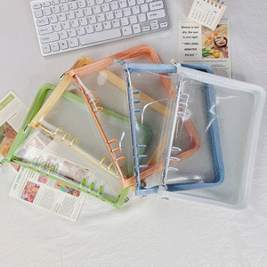 Цветной Прозрачный блестящий планировщик связка A6/A5 на молнии мягкий ПВХ связующий рукав Блестящий 6 кольцо для альбома/офиса/школы - Product Image 6