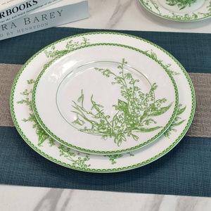Ensemble de 4 assiettes en céramique classiques à motif d'orchidée clochette vertes, cadeaux, ensemble de vaisselle pour la table - Product Image 2