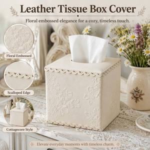 Boîte à mouchoirs en cuir PU gaufré floral, style artisanal, support romantique en cuir fait main pour <span class=keywords><strong>chambre</strong></span> à coucher, personnalisable OEM - Product Image 2