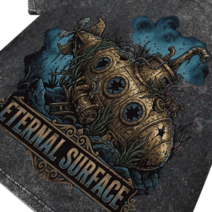 T-shirts pour hommes vintage à imprimé sous-marin, délavés à l'acide, style décontracté, avec lettres imprimées, coupe oversize, streetwear, manches courtes - Product Image 4