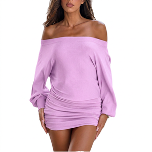 Robe de soirée sexy tendance, épaules dénudées, manches longues, moulante, décontractée, mini robe pour femmes - Product Image 2