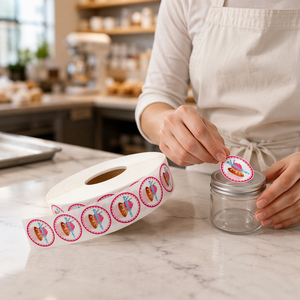 Rouleau d'autocollants personnalisés pour boulangerie, autocollant à bord festonné, étiquette rose, autocollant pour cupcake, autocollant de cuisine, étiquette de pâtisserie - Product Image 2