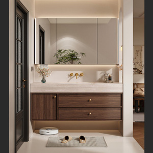 Mueble de baño estilo medieval con lavabo integrado de pizarra curvada y calentada, lavabo con soporte. - Product Image 5
