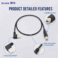 Kabel USB 2.0 OEM Pabrik, Sudut Kanan USB AM ke USB BM 90 Derajat, Kabel Printer A Male ke B Male, Hitam Bulat, Panjang Sesuai Pesanan