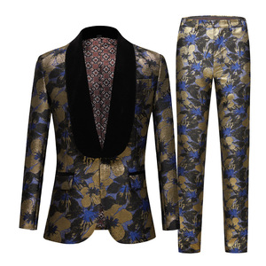 Prix usine 2 pièces veste pantalon tissu imprimé Slim Fit brillant coloré prêt envoyer hommes costumes - Product Image 2