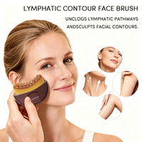 Ensemble de brosses faciales lymphatiques à poils synthétiques avec manche en bois, boîte cadeau et pochette de rangement pour massage facial, lifting cutané et drainage
