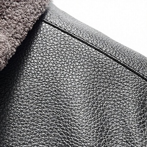 Chaqueta de Cuero para Hombre, Estilo Urbano, Forro Sherpa, Cierre de Cremallera, Corte Regular, Cuello Alto, Resistente al Viento, Ropa de Invierno - Product Image 2
