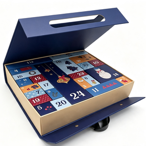 Custom Blue Advent Calendar <b>Box</b> with Handle Rigid Cardboard <b>Christmas</b> Blind <b>Box</b> Mystery Packaging for Luxury <b>Gift</b> Wholesale - Product Image 1