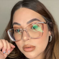 Gafas de lectura con montura de ojo de gato extragrande 2026 para mujer, diseño de moda, lentes ópticas con gradiente marrón y antiluz azul