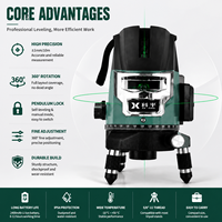 Niveau laser croisé vert 360° automatique auto-nivelant sans fil 3 3.7V Garantie 1 an pour usage industriel et bricolage