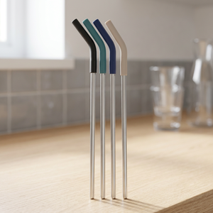 Reusable <b>Metal</b> Drinking <b>Straws</b> 4-Pack Minimalist Design Bendable Stainless Steel Bar Accessories Multi-Color Options - Product Image 2