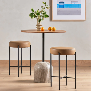 Nocona Counter <b>Stool</b> Iron, Top Grain <b>Leather</b> Gunmetal, Tan <b>Leather</b> Durable High Bar <b>Stool</b> for Home Bar & Dining Room - Product Image 2