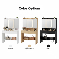 Coiffeuse blanche avec miroir à luminosité réglable, étagères ajustables et 2 tiroirs