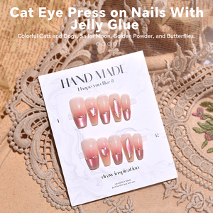 10 faux ongles à presser effet œil de chat, de luxe, courts, carrés, en ABS, avec colle gelée, plusieurs styles - Product Image 1