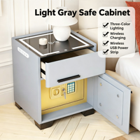 Table de chevet intelligente multifonctionnelle pour chambre d'hôtel avec deux tiroirs, éclairage LED, panneau tactile, coffre-fort et recharge sans fil