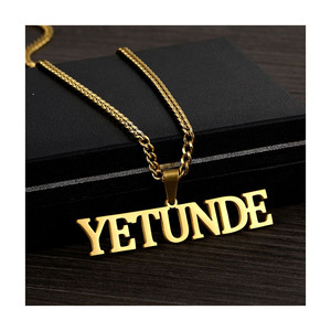 Collar con Nombre Personalizado, <span class=keywords><strong>Joyería</strong></span> de Acero Inoxidable Chapada en Oro con Placa de Nombre <span class=keywords><strong>para</strong></span> Hombres y Mujeres, Collares con Cadena Cubana - Product Image 1