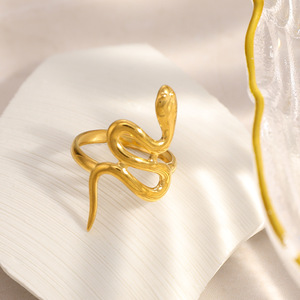 Snake Shape <b>Adjustable</b> <b>Ring</b> 18k Gold Plated Titanium Steel Unisex Fashion Jewelry Gift - Product Image 4