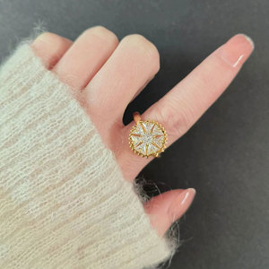 Geometric Zircon <b>Ring</b> Copper Gold Plated Snowflake Adjustable Anxiety Spin <b>Rings</b> <b>Stress</b> Relief Jewelry For Women - Product Image 2