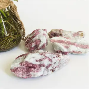 Harga grosir batu permata alami merah muda turmalin Mineral spesimen batu kristal kasar untuk penyembuhan