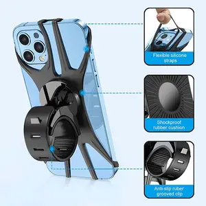 Factory 360 Degree Rotation Silica Gel Flexible Mobile Phone Holder For Bike Handlebar Mount Premium Silicone Bike Phone Holder