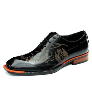 Chaussures habillées élégantes à bout carré Derby – Cuir artisanal, lacets pour hommes, rehaussantes, respirantes, antidérapantes, idéales pour les costumes - Product Image 1