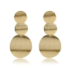 SC Exaggerated Gold Plated Earrings Women Fashion Drawing Frosted Stack Disc Earrings Square Waterdrop Hollow Statement Earrings