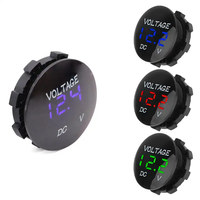 Voltmètre Ampèremètre Numérique LED DC 12V 24V Étanche pour Bateau, Marine, Moto, UTV et Voiture - Indicateur de Tension Basse Rond