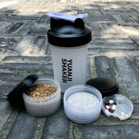 Bouteille de shaker de protéines de sport à 3 couches avec logo personnalisé, sans BPA, en plastique, avec boule de shaker et couvercle à poignée