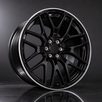 Jante en alliage d'aluminium forgé 10 branches, design Y fendu, noir brillant, lèvre argentée usinée, concave, logo personnalisé, jante de voiture 5x114.3