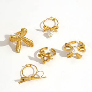 European American Style Bow <b>Ring</b> Gold <b>Adjustable</b> Women's Jewelry Gift Fashionable Geometric Design - Product Image 3