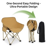 Accoudoir de pêche pliable confortable et peu encombrant avec poche latérale, en tissu Oxford, portable, couleur kaki sable, avec structure en acier carbone, écologique