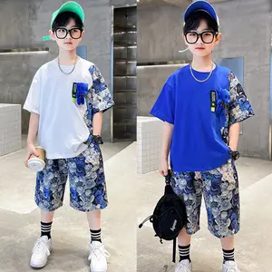 2023 Children's Wear Summer Teen Boys Clothing Sets 3D Cartoon Bear Print Patchwork Short Sleeve Kids Clothing Boys