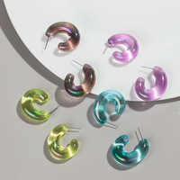 Anting-anting transparan bergaya gadis manis Jepang & Korea grosir 2026, berkilauan, warna-warni, akrilik, bentuk C