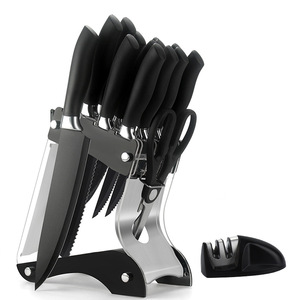 Ensemble de 17 couteaux de cuisine antiadhésifs, lames en acier inoxydable, manche ergonomique en PP, bloc à couteaux avec aiguiseur intégré, boîte colorée - Product Image 2