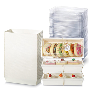 50Pack 3.3*6in Paper rectangle Disposable Food Containers box for Swiss Roll, Sandwich, Strawberries, Slice Cake with Clear Lids