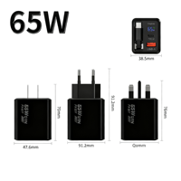 Chargeur mural GaN 65W avec écran LED intelligent |   Câble rétractable intégré PD/QC3.0 pour appareil photo et écouteurs |   Chargeur de voyage compact OTP