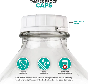 Bouteille en verre carrée à rayures verticales de 64 oz (2 L) avec bouchon <span class=keywords><strong>blanc</strong></span>, récipient de qualité alimentaire pour le stockage du lait, du jus, de l'huile de cuisson et du <span class=keywords><strong>vinaigre</strong></span> - Product Image 5