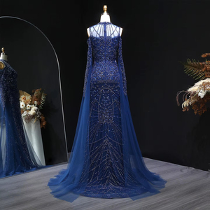 Luxus Marineblau Off Shoulder Meerjungfrau Abendkleid Langarm Party <span class=keywords><strong>Prom</strong></span> Kleider für Frauen Lsz111 - Product Image 2