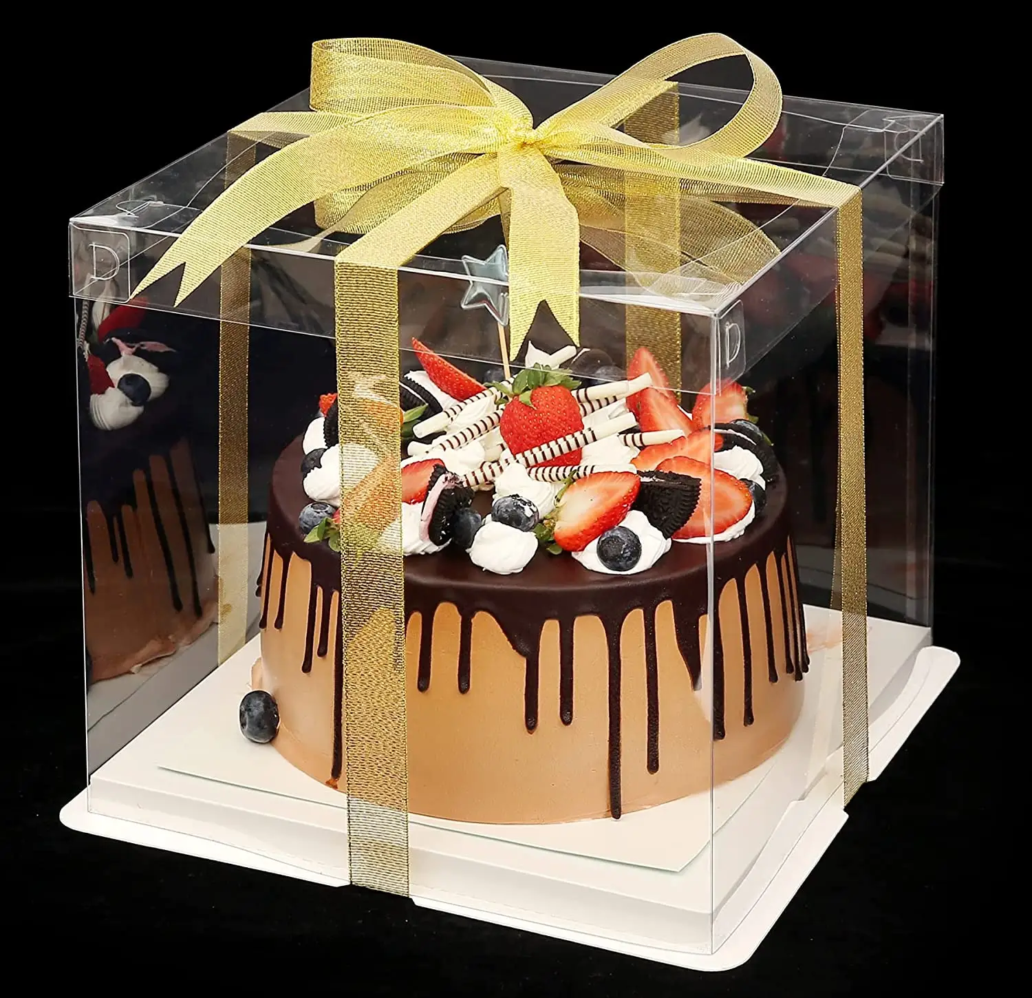 Boîtes à gâteaux transparentes avec poignée, boîtes cadeaux grandes, boîtes à gâteaux transparentes pour faveurs avec poignée et carton blanc 7 "x 4" x 4"