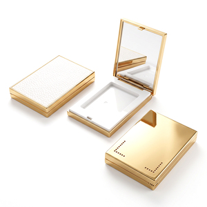 Boîte à maquillage compacte de luxe personnalisée avec cadre en métal doré et miroir intégré, boîte à maquillage rectangulaire portable - Product Image 1