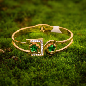 Fashion Bangle 316L Stainless Steel PVD Gold Plating Sustainable Resistant Green Inlay <b>Crystal</b> Detail - Product Image 3