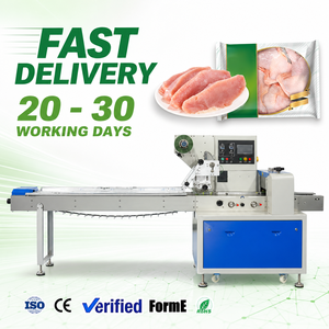 Machine d'emballage horizontale automatique pour l'emballage en flow pack de poitrines de poulet, steaks et cotelettes de porc avec sachets coussin - Product Image 1