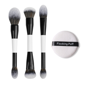 Nouvel ensemble de pinceaux de maquillage double-embout personnalisés, synthétiques et véganes, pour contour, poudre, anticernes et blush - Product Image 1