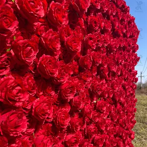 Janji Bunga Mawar Merah Buatan Hiasan Dinding Kain Sutra 3D Bunga Pernikahan Dekorasi Pesta Acara Dinding