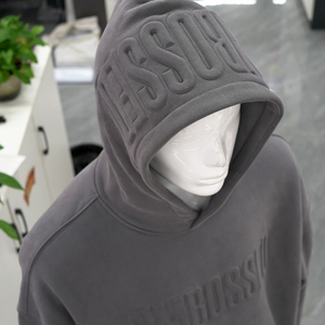 Wholesale Unisex Heavyweight Fleece Oversized 3D Embossed Hoodie with Custom Logo Streetwear Essential <b>Pullover</b> Hoodie for <b>Men</b> - Product Image 3